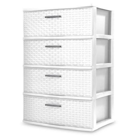 Sterilite 4 Drawer White Plastic Storage Organizer Cabinet Wide Weave Tower Dresser 25408001