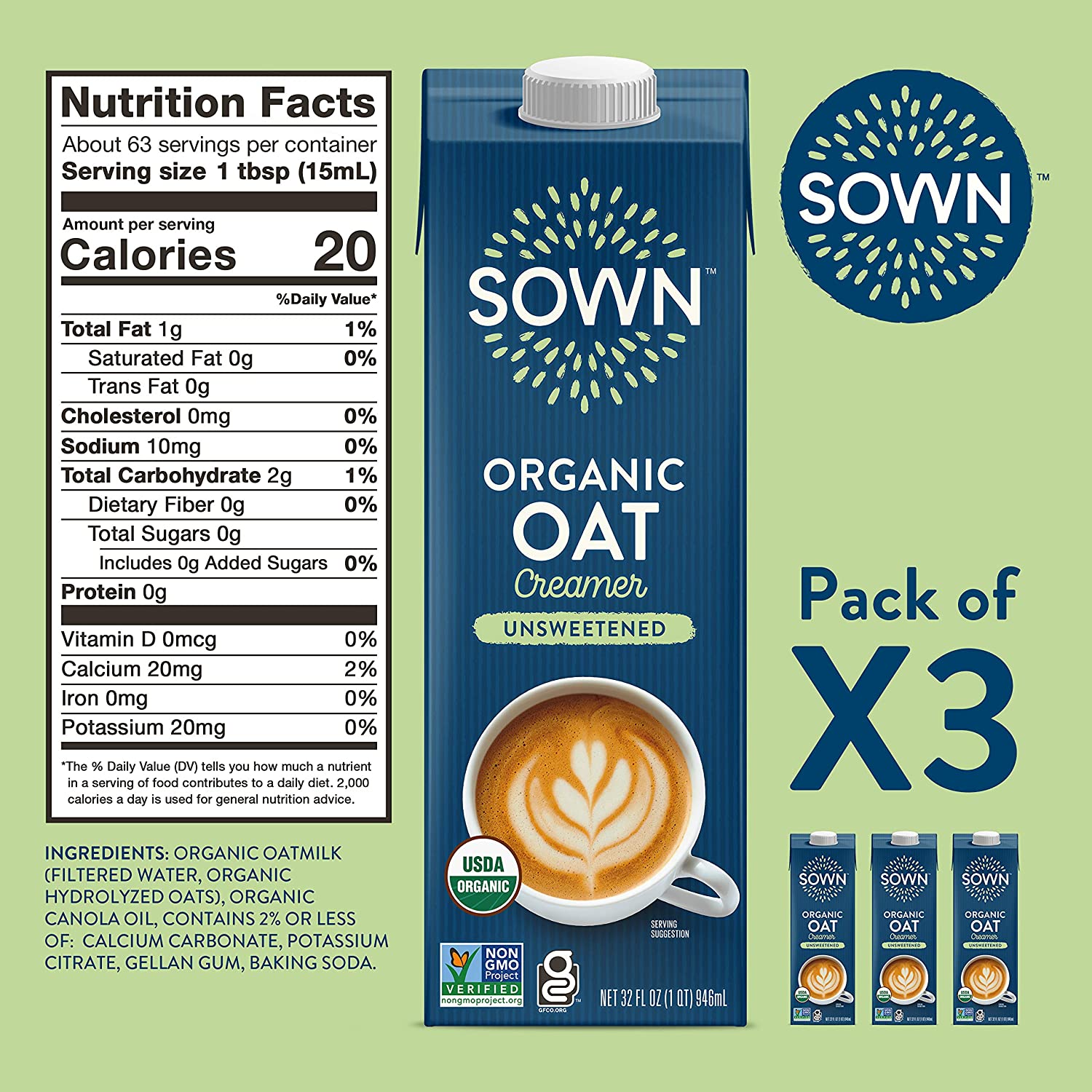 SOWN Organic Oat Creamer Unsweetened – Barista Oat Milk Non Dairy Coffee Creamer – Plant Based, Dairy-Free, Vegan, 0g Added Sugar, Gluten-Free, Non-GMO, Shelf Stable – 32oz (Pack of 6) - Image 12