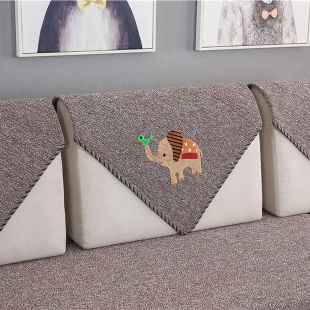 Solid Color Soft Cotton Woven Sectional Couch Cover Non Slip Simple Style Sofa Cover Decorative Home Sofa Loveseat with Small Elephant Pattern-Brown-a 45x45cm - Image 4