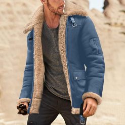 Alternative view of Leather Jackets for Men Motorcycle Biker Jacket Winter Warm Turn-Down Collar Coat Hunting Trench Coats Casual Outdoor Clothes