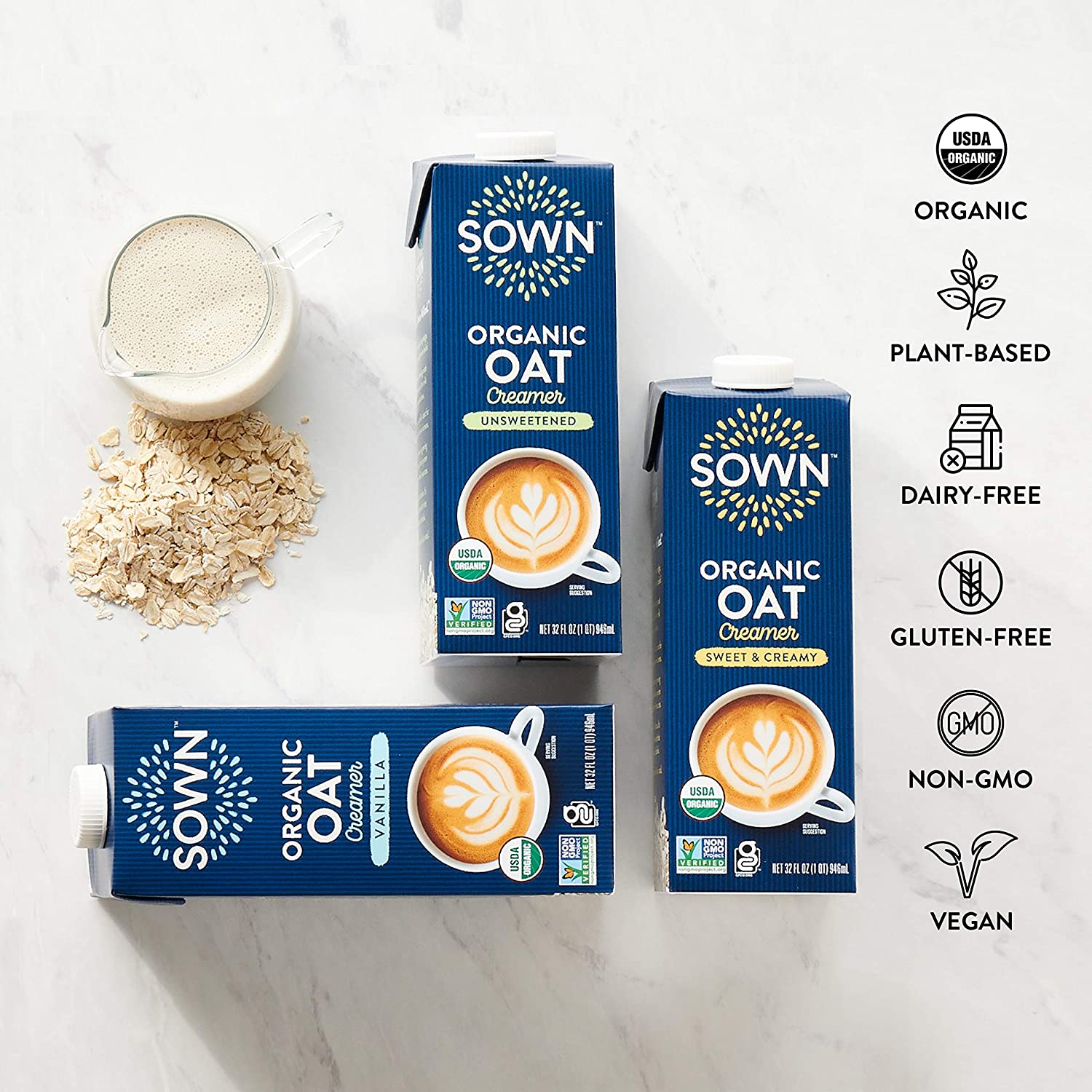 SOWN Organic Oat Creamer Unsweetened – Barista Oat Milk Non Dairy Coffee Creamer – Plant Based, Dairy-Free, Vegan, 0g Added Sugar, Gluten-Free, Non-GMO, Shelf Stable – 32oz (Pack of 6) - Image 2