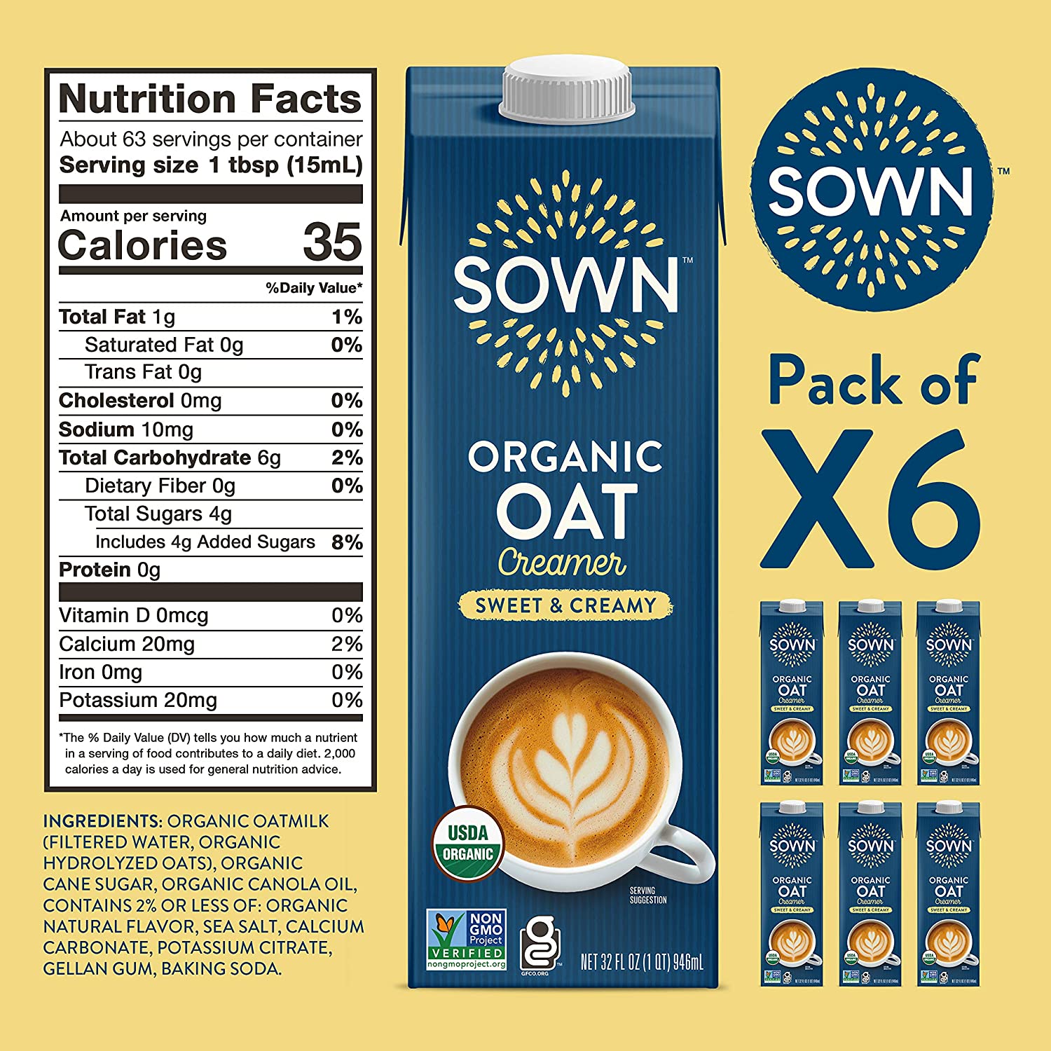 SOWN Organic Oat Creamer Unsweetened – Barista Oat Milk Non Dairy Coffee Creamer – Plant Based, Dairy-Free, Vegan, 0g Added Sugar, Gluten-Free, Non-GMO, Shelf Stable – 32oz (Pack of 6) - Image 24