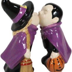 Alternative view of Ebros Gift Halloween Villains Vampire Dracula Kissing Witch With Broomstick Salt And Pepper Shakers Set Magnetic Ceramic Figurines With Rubber Stoppers Wicca Witchcraft Witches Themed Accents